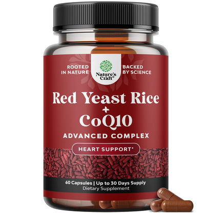 Red Yeast Rice with CoQ10 - 1200 mg Heart Health & Cholesterol Support - 60 Capsules