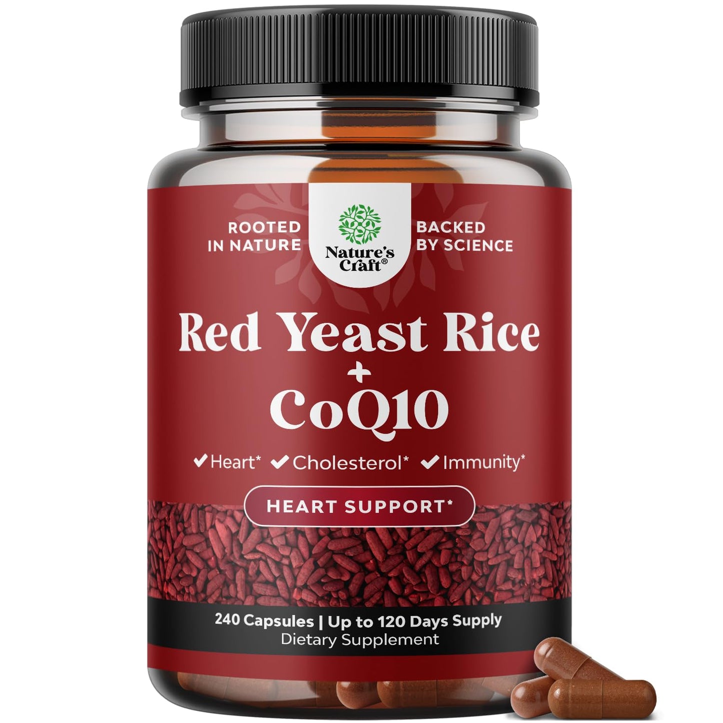Red Yeast Rice with CoQ10 Supplement - Advanced Heart Health & Cholesterol Support for Men & Women - Extra Strength 1200 mg + CoQ10, 240 Count