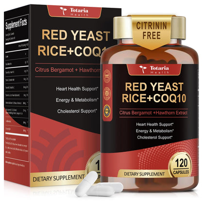 Red Yeast Rice 2,000mg with CoQ10 – Citrinin-Free, Bergamot & Hawthorn | Vegan Non-GMO
