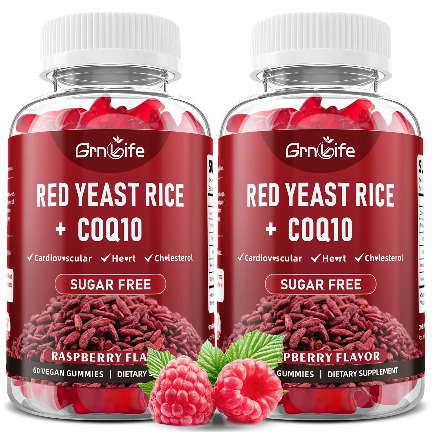 2 Pack Red Yeast Rice with CoQ10 Gummies - Sugar Free Raspberry Flavor, 120 Count