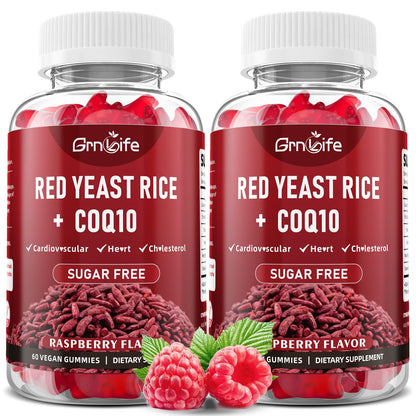 2 Pack Red Yeast Rice with CoQ10 Gummies - Sugar Free Raspberry Flavor, 120 Count