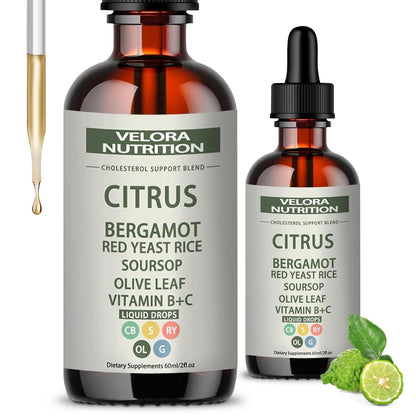 Red Yeast Rice Drops - Cholesterol Support Blend with Citrus Bergamot | 2 fl oz (60 ml)