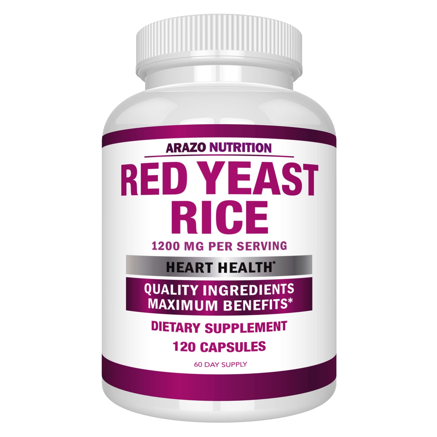 Arazo Nutrition Red Yeast Rice Extract 1200 mg – Citrinin Free – Vegetarian 120 Capsules