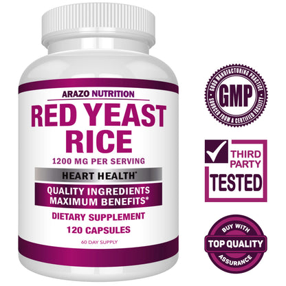 Arazo Nutrition Red Yeast Rice Extract 1200 mg – Citrinin Free – Vegetarian 120 Capsules