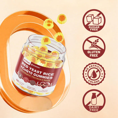Red Yeast Rice Gummies 2400mg CoQ10 – Sugar-Free Vegan 60 Count | Cholesterol & Vascular Health