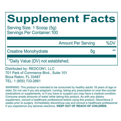 REDCON1 Creatine Monohydrate – Keto Friendly, Vegan, 100 Servings