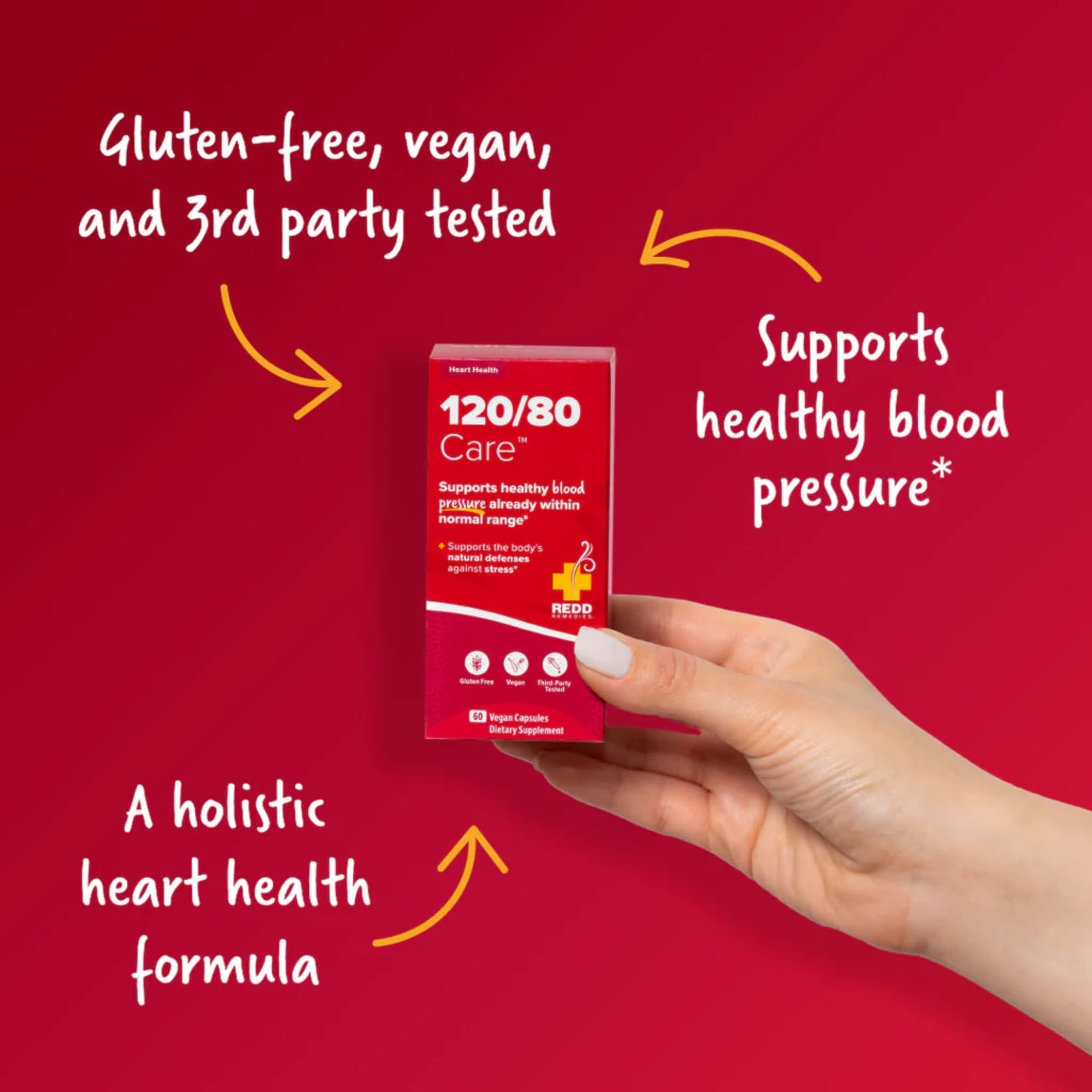 Redd Remedies 120/80 Care – Heart Health & Natural Blood Pressure Support, 60 Vegan Capsules