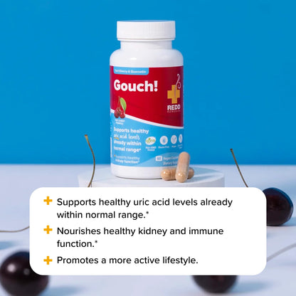 Redd Remedies Gouch! | Joint Support, Uric Acid & Inflammation | Tart Cherry & Quercetin | 60 Vegan Capsules