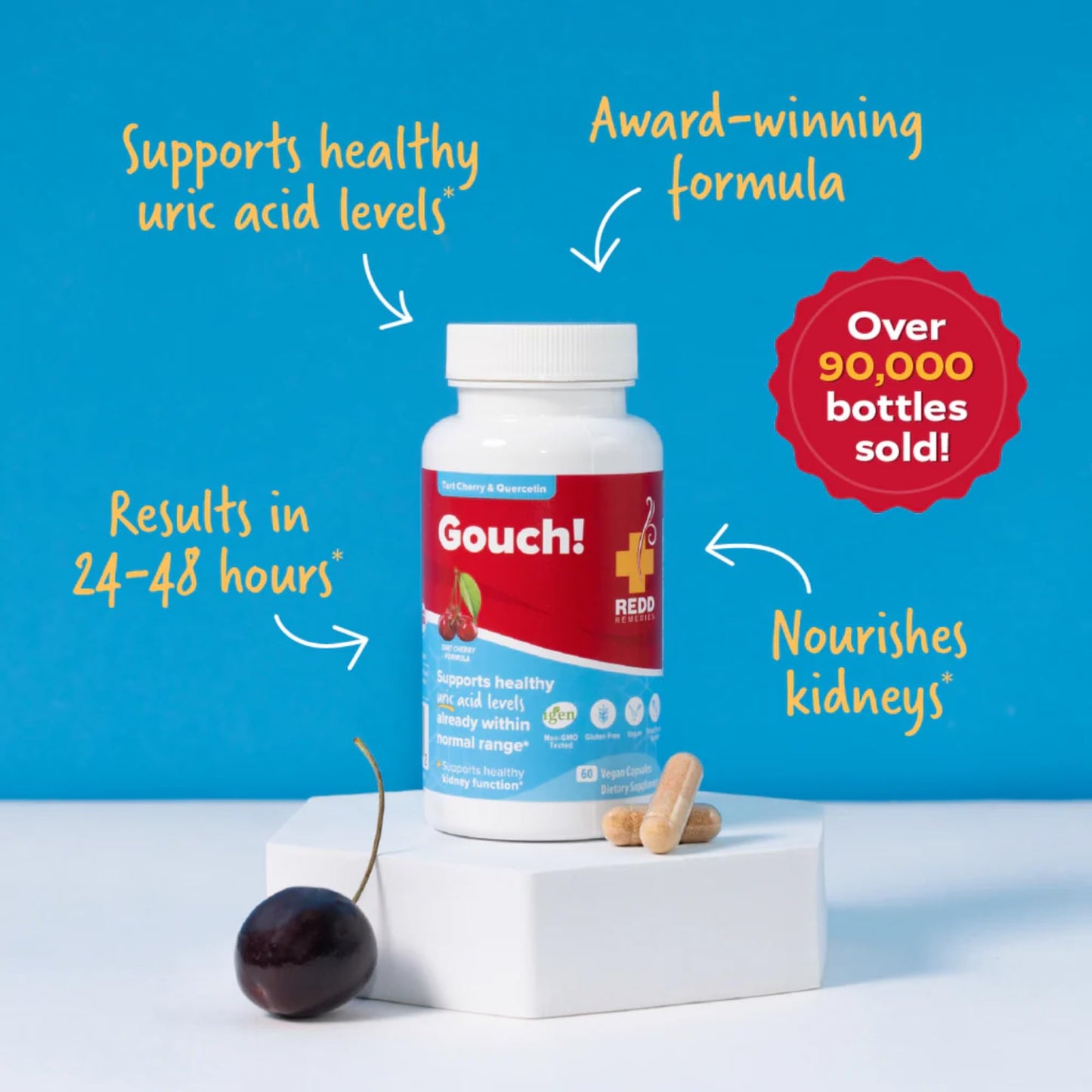 Redd Remedies Gouch! — Joint & Uric Acid Support with Tart Cherry & Quercetin | 120 Vegan Capsules