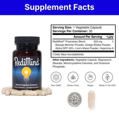 RediMind - Natural Cognitive Enhancement Capsule | Non-GMO, Vegan, Gluten-Free