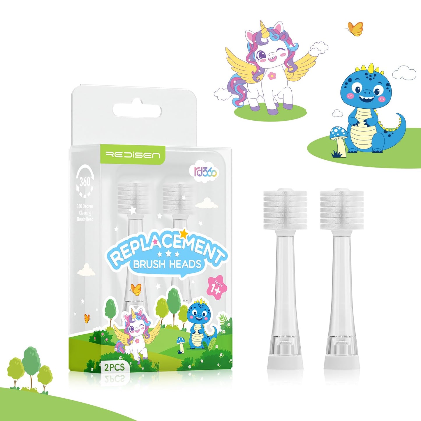 ReDISEN Kids Electric Toothbrush Heads – 360° All-Angle Cleaning, 10000+ Bristles (RD-2113/ SG-977) Pack of 2