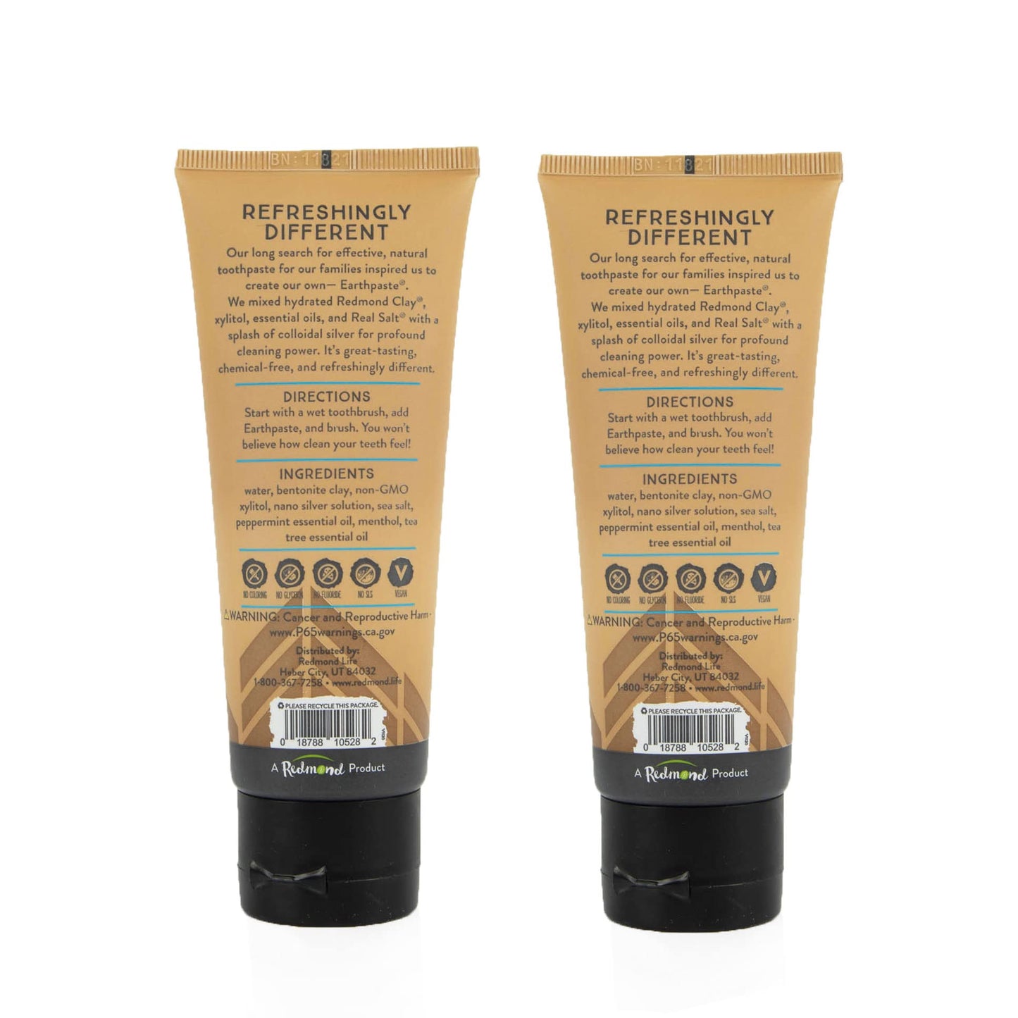 Redmond Earthpaste w/Silver – Natural Non-Fluoride Toothpaste, 2 Pack Peppermint