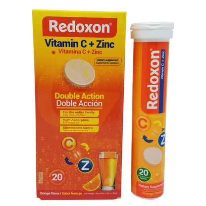 Redoxon Orange Vitamin C with Zinc | Effervescent Tablets, 20 Count (6 Pack)