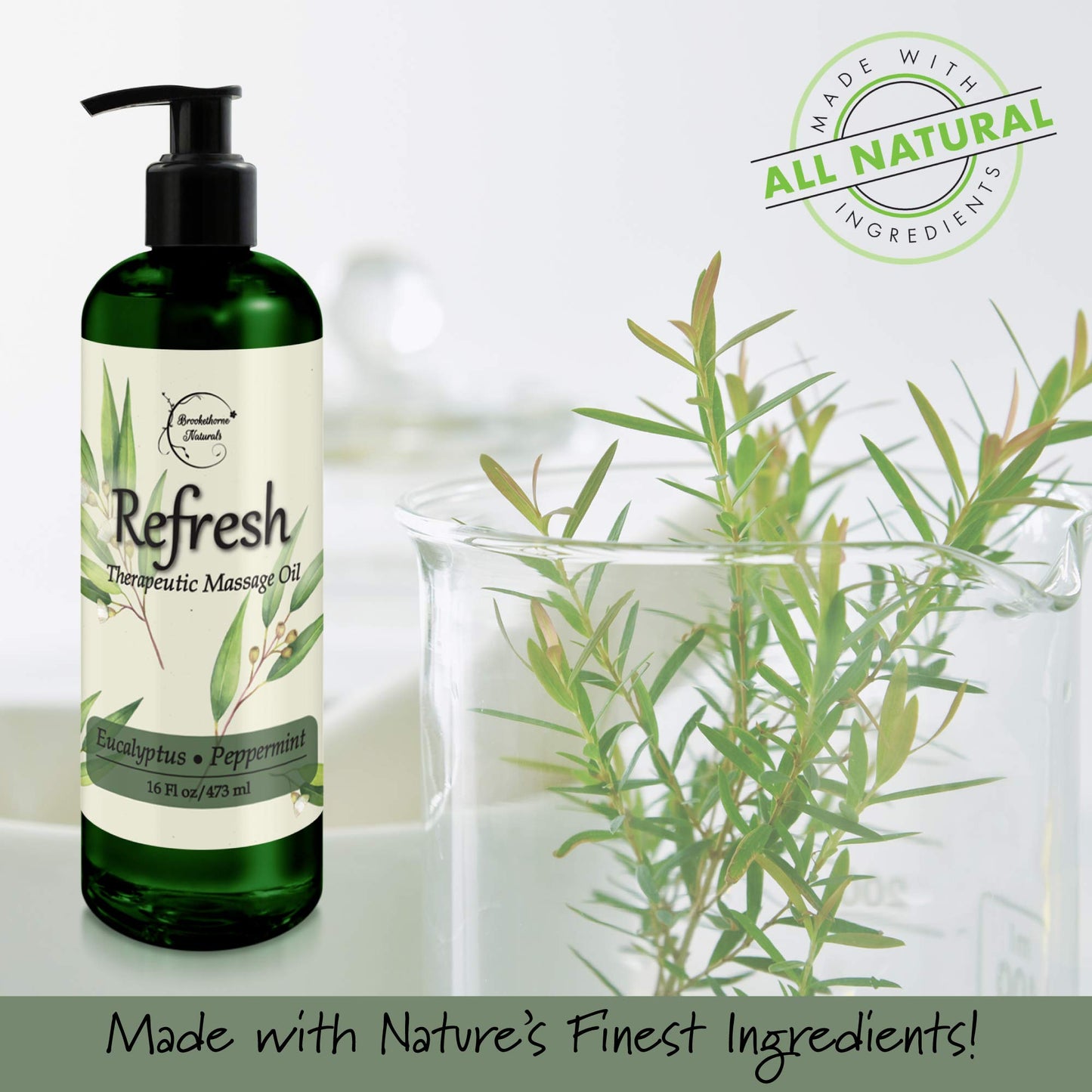 Refresh Massage Oil - Eucalyptus & Peppermint, All Natural Nut-Free 16oz for Massage Therapy