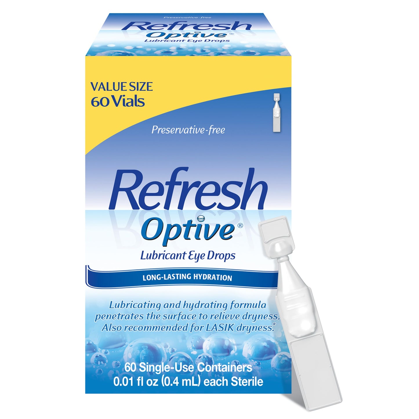 Refresh Optive Lubricant Eye Drops – Preservative-Free, 60-Count Single-Use Vials
