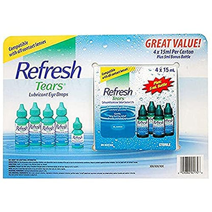 Refresh Tears Lubricant Eye Drops – 4x15 ml + 1x5 ml | Gentle Eye Moisture & Comfort
