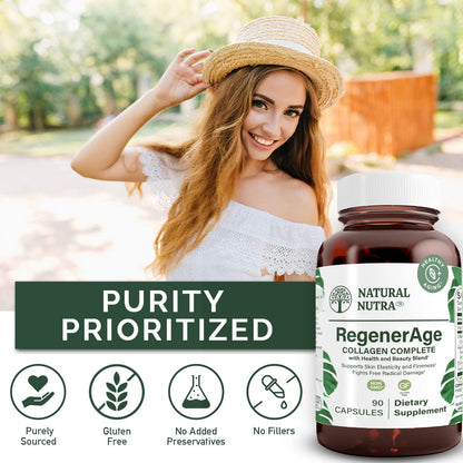 Natural Nutra RegenerAge – Skin Health Supplement with Protein Peptides, Vitamin C, Grape Seed (90 Capsules) – Gluten Free
