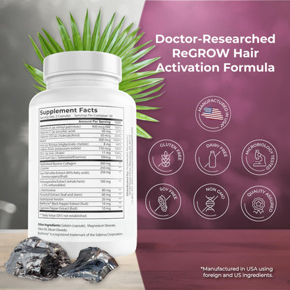 PUREHEALTH RESEARCH ReGrow - Hair Growth Vitamins with Saw Palmetto, Biotin, Collagen (60 Capsules)