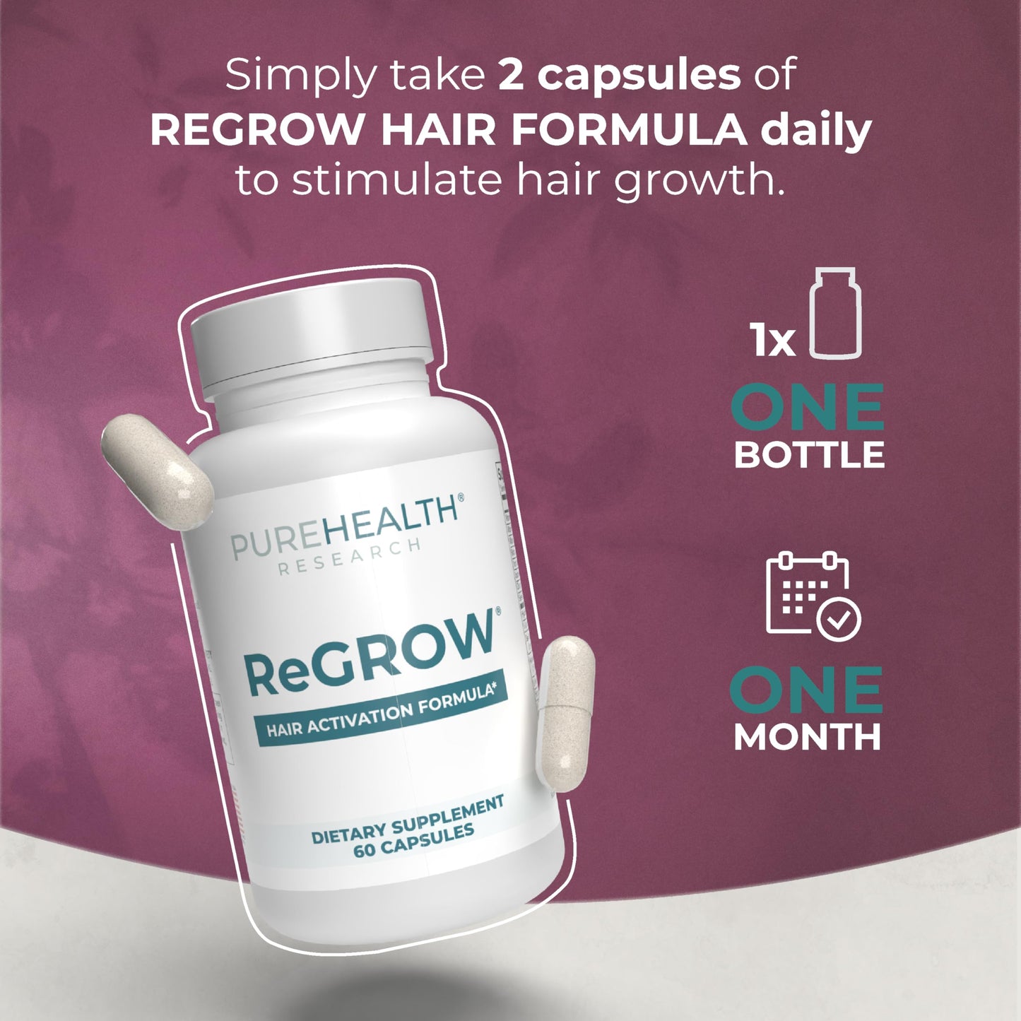 PUREHEALTH RESEARCH ReGrow - Hair Growth Vitamins with Saw Palmetto, Biotin, Collagen (60 Capsules)