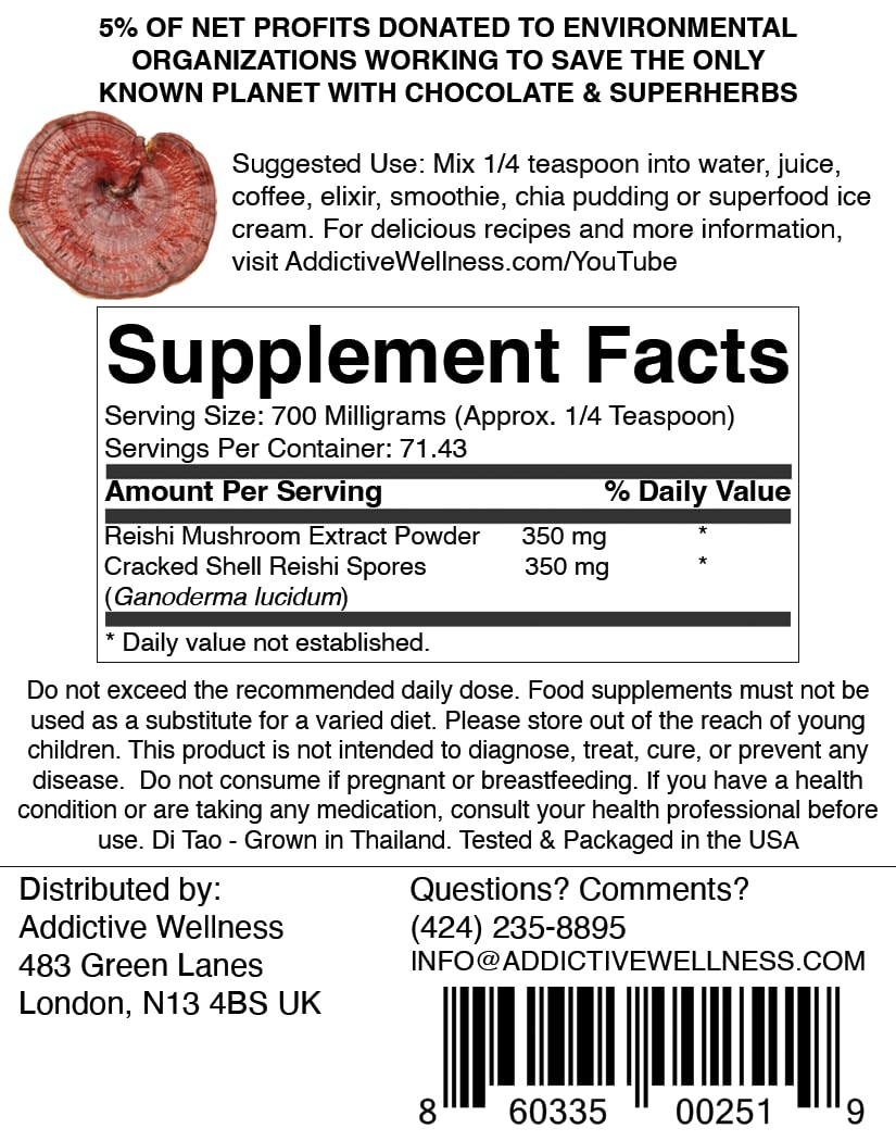 Reishi Mushroom Extract Powder + Spores (50/50) - Wood-Grown Ganoderma 50g