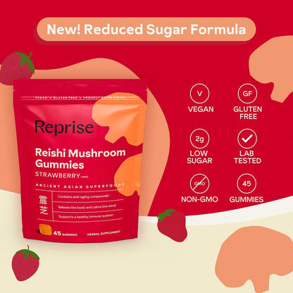 Reishi Mushroom Gummies | Hongo Reishi Mushroom Supplement (Lingzhi, Ganoderma Lucidum) | Full Spectrum Stress Gummies for Adults | Red Reishi Mushroom | Strawberry Flavor | 45 Count (Pack of 3)