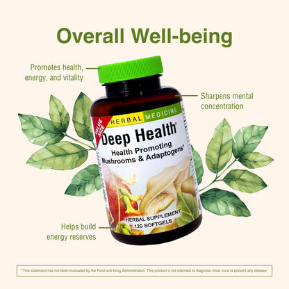 Herbs Etc. Deep Health – Daily Use Adaptogen Supplement | Immune Health & Energy | 120 Softgels