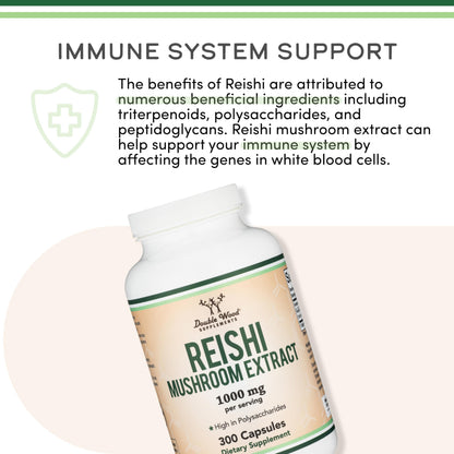 Reishi Mushroom Capsules 4:1 Ganoderma Extract 1,000mg - 300 Count (5 Month Supply) | Double Wood