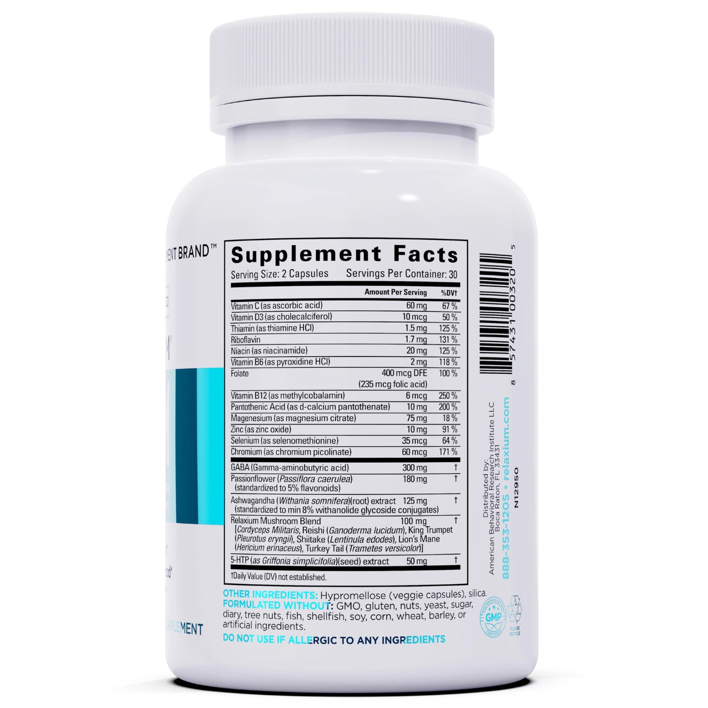 Relaxium Calm – Non-Habit Stress & Mood Support (Ashwagandha, 5-HTP, GABA) – Made in USA (60 Capsules)