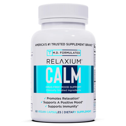Relaxium Calm – Non-Habit Stress & Mood Support (Ashwagandha, 5-HTP, GABA) – Made in USA (60 Capsules)