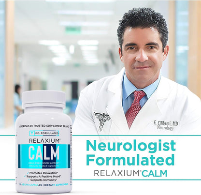 Relaxium Calm – Non-Habit Stress & Mood Support (Ashwagandha, 5-HTP, GABA) – Made in USA (60 Capsules)