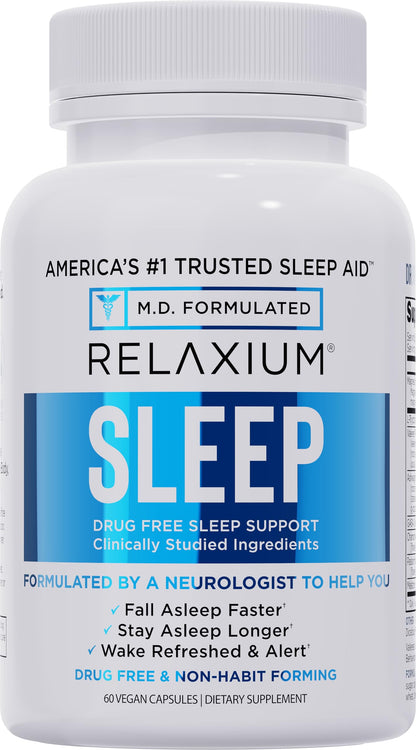 Relaxium Sleep Aid for Adults – Melatonin 5mg + Magnesium Glycinate (60 Capsules)