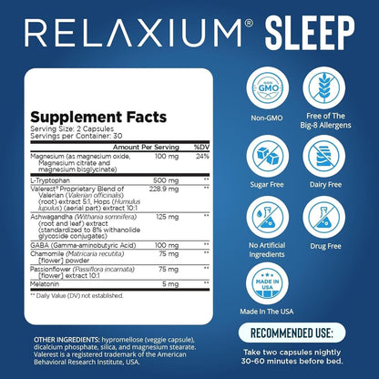 Relaxium Sleep Aid - Melatonin & Magnesium Glycinate