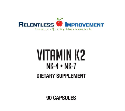 Relentless Improvement Vitamin K2 MK4 + MK7 – 15,000 mcg MK-4 + 60 mcg MK-7 Vegi-Capsules (Soy-Free)