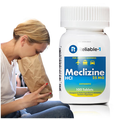 Reliable-1 Laboratories Meclizine HCL 25mg 100 Tablets (1 Bottle) | Motion Sickness Relief