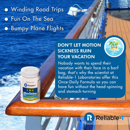 Reliable-1 Laboratories Meclizine HCL 25mg 100 Tablets (1 Bottle) | Motion Sickness Relief