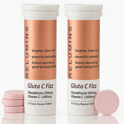 Relumins Gluta C Fizz – High-Dose Glutathione 500mg + Vitamin C 1000mg | Cherry Flavored Effervescent Tablets (30 Count)