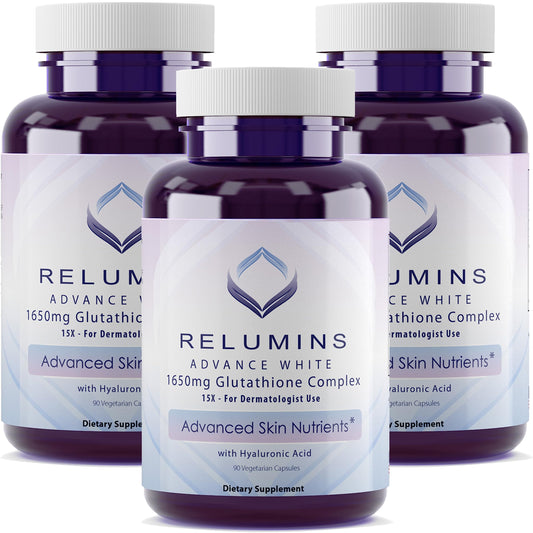 Relumins 1650mg L-Glutathione Complex with Hyaluronic – Spring Glow Essentials – Made in USA – 3 Bottles