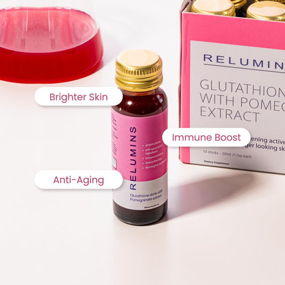 Relumins Glutathione Shots – Pomegranate Flavor, 20x50ml | Hydration, Collagen & Antioxidant Boost | Made in USA