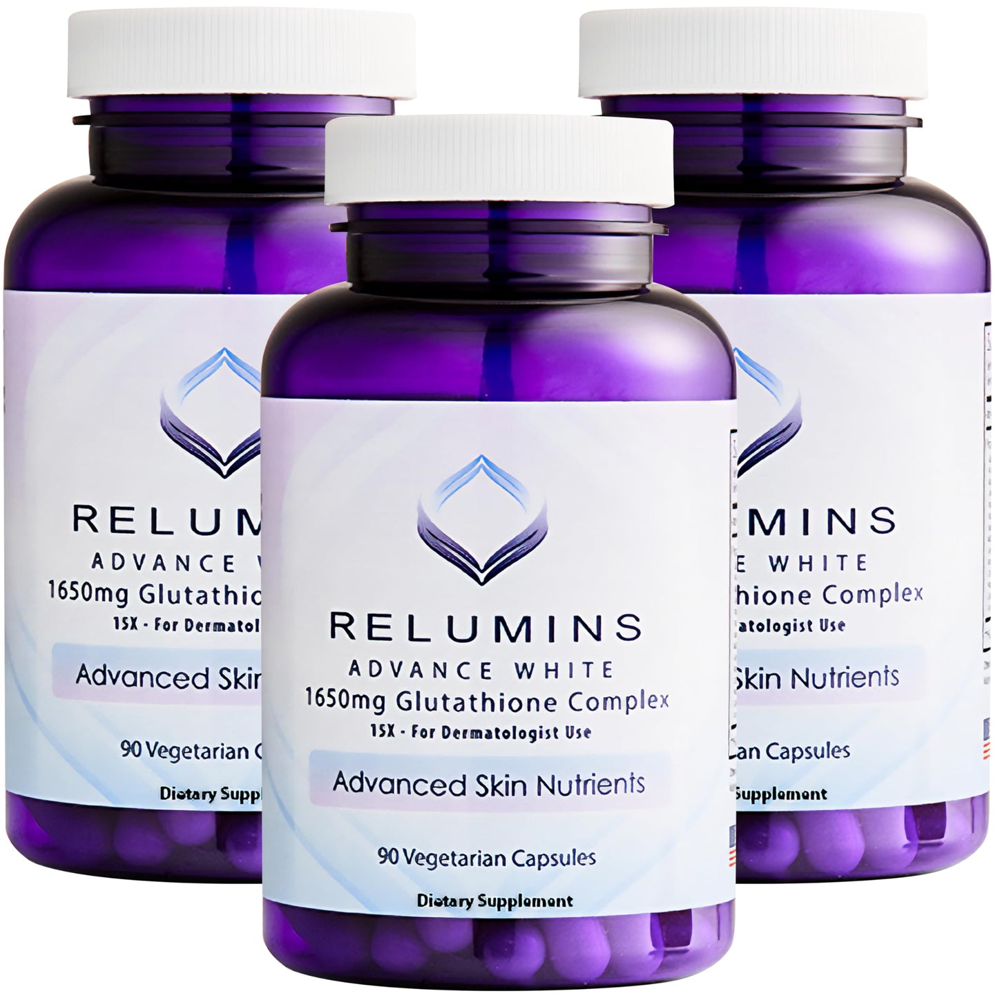 Relumins L-Glutathione Complex 1650mg - 3x90 Veg Capsules - Made in USA