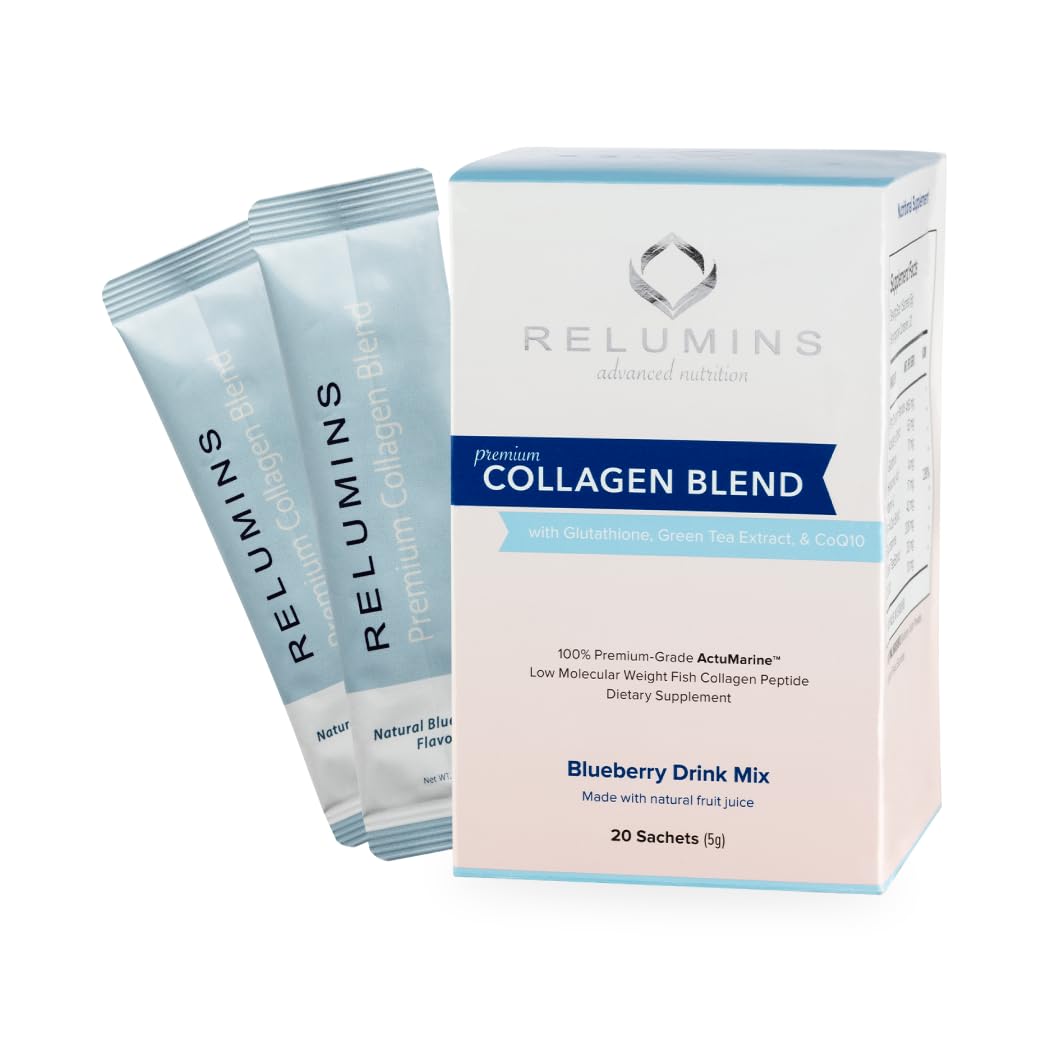 Relumins Marine Collagen Drink Mix 5000mg (Types I, II & III) – Blueberry Flavor | 20 Sachets + 2 Free