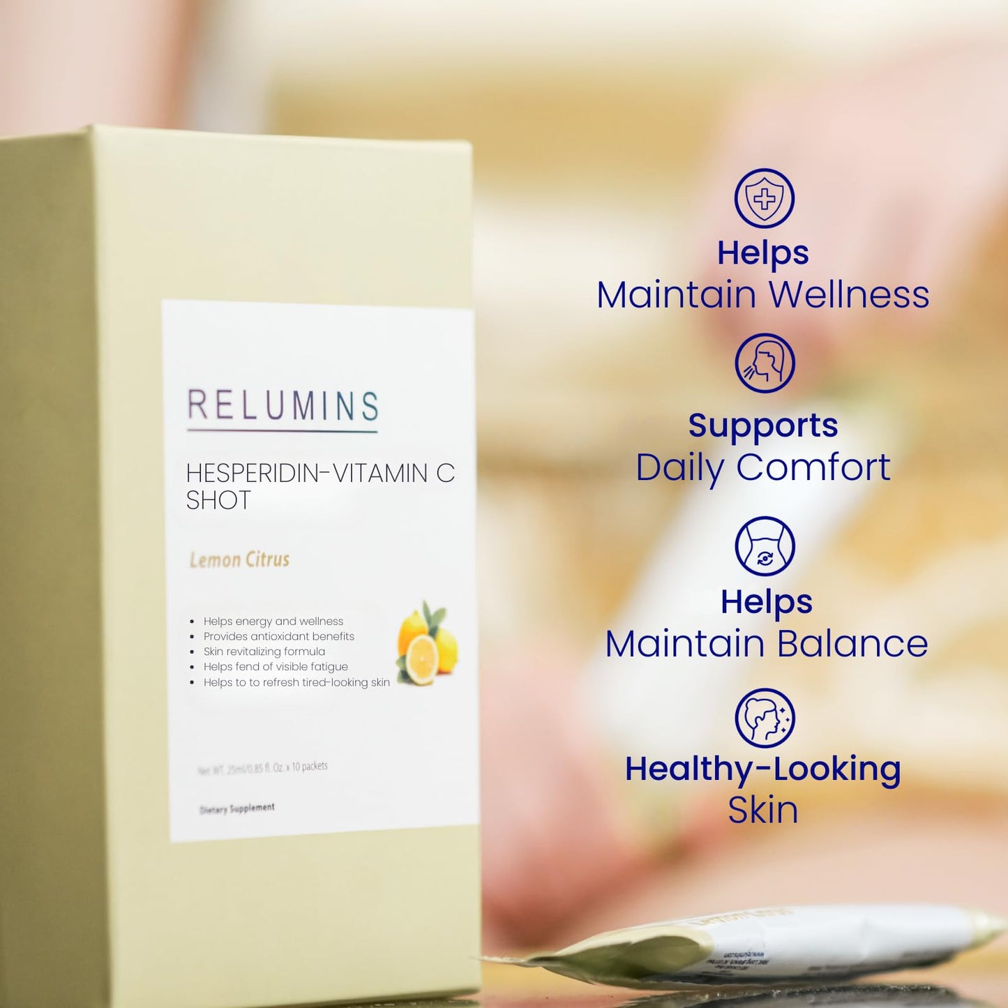 Relumins Vitamin C Shots – Lemon with Hesperidin & Citrus Bioflavonoids | 25ml Packets, 50-count (5 Boxes)
