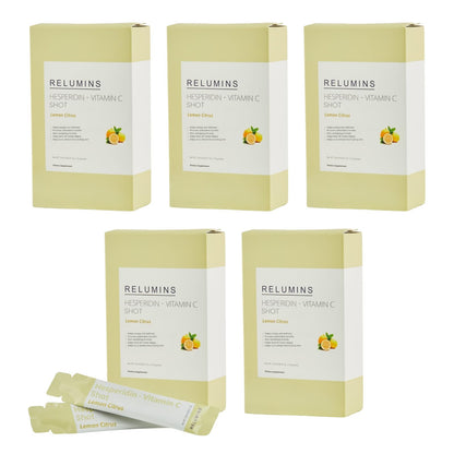 Relumins Vitamin C Shots – Lemon with Hesperidin & Citrus Bioflavonoids | 25ml Packets, 50-count (5 Boxes)