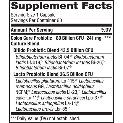 Renew Life Colon Care Probiotic - 80B CFU, 60 Veggie Capsules | Gluten Free, Dairy Free, Soy Free