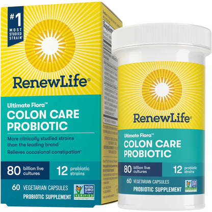 Renew Life Colon Care Probiotic - 80B CFU, 60 Veggie Capsules | Gluten Free, Dairy Free, Soy Free