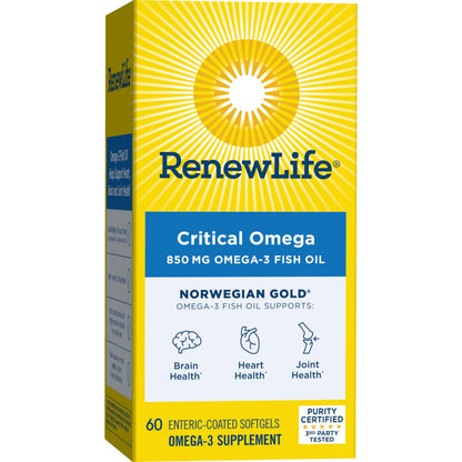 Renew Life Norwegian Gold Critical Omega-3 Fish Oil 850 mg Burp-Free Softgels (Pack May Vary)