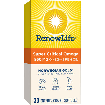 Renew Life Norwegian Gold Super Critical Omega Softgels – 950 mg EPA/DHA, 30 Count, Heart & Brain Support