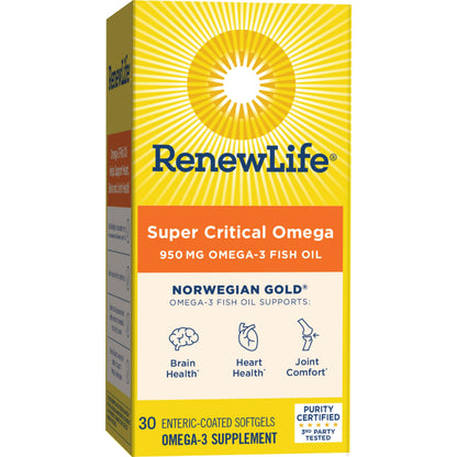 Renew Life Norwegian Gold Super Critical Omega Softgels – 950 mg EPA/DHA, 30 Count, Heart & Brain Support