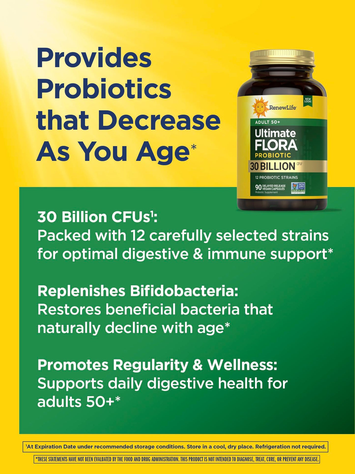 Renew Life Probiotic Adult 50 Plus – 30 Billion CFU, 90 Count Capsules | Digestive & Immune Support