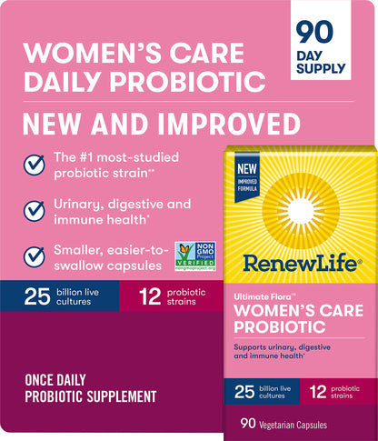 Renew Life Ultimate Flora Women's Care Probiotic 25 Billion CFU - 90 Capsules | Gluten Free, Non-GMO