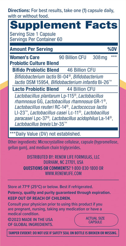 Renew Life Women's Probiotic Capsules — 90 Billion CFU for Vaginal, Urinary, Digestive & Immune Health